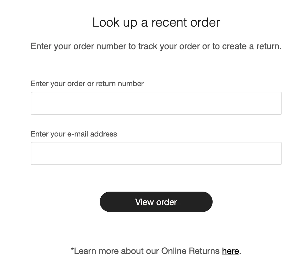 Sunglass Hut order status page