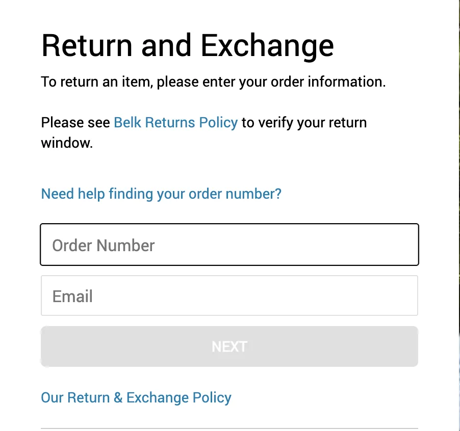Belk Returns Page