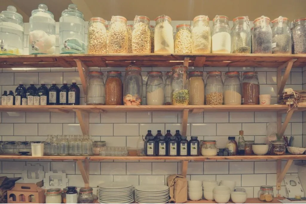 Glass Jars beautifully placed on shelves